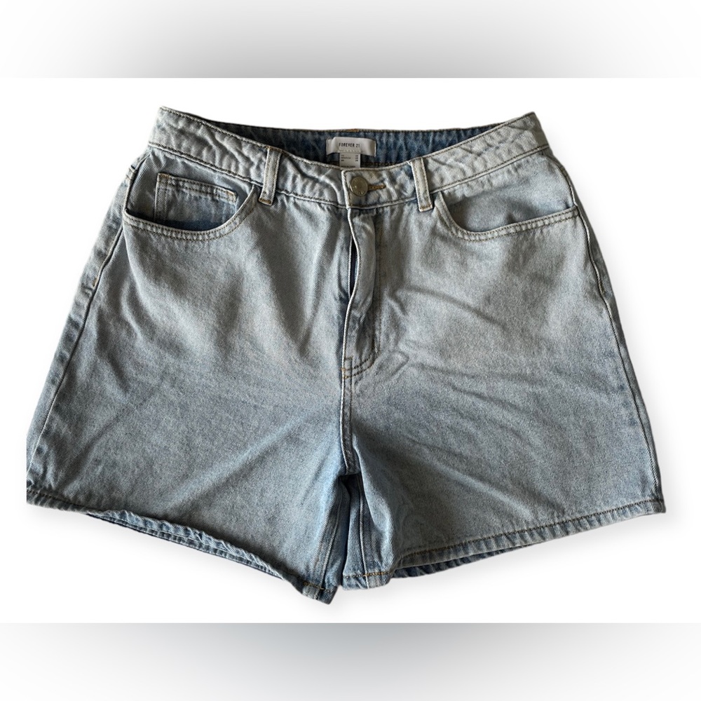 Blue Light Wash High Waisted Mom Jean Shorts